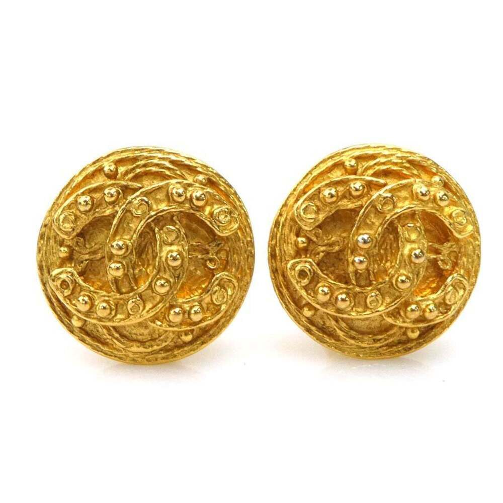 CHANEL Gold Logo Earrings